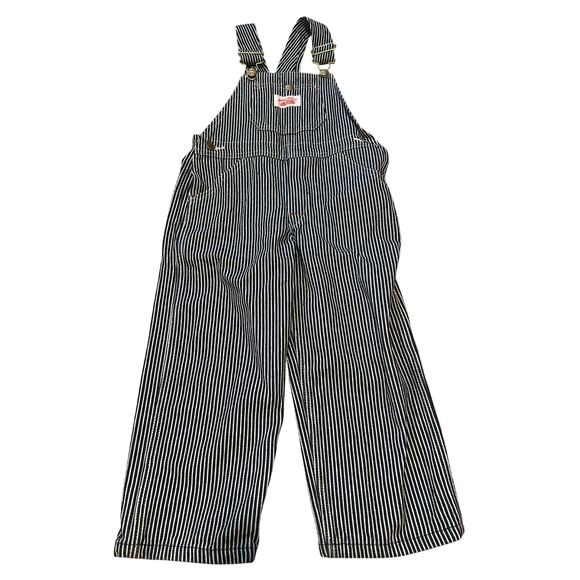 Round House Overalls Children's Navy Hickory Engineer Stripe Classic Size 4 - Picture 2 of 8